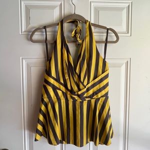 Anthropologie Odille Melosa Halter Tie Top Yellow Navy Stripe Peplum Women's 6